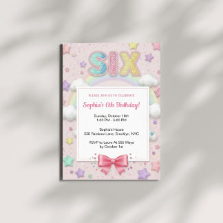 Pastel Regenbogen Pailletten Glitter Mädchen 6. Ge Einladung