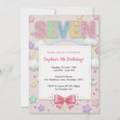 Pastel Regenbogen Pailletten Glitter Mädchen 7. Ge Einladung (Vorderseite)
