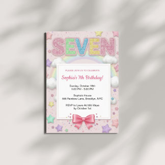 Pastel Regenbogen Pailletten Glitter Mädchen 7. Ge Einladung