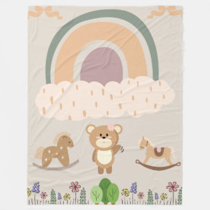 Pastel-Regenbogen & Schaukelpferd-Kinderzimmer-Sze Fleecedecke
