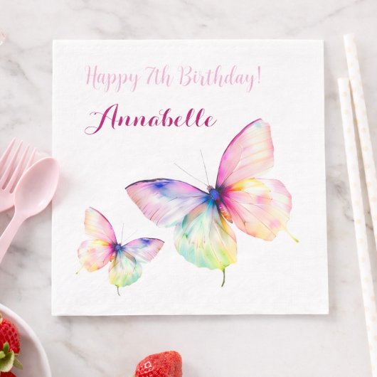 Pastel-Regenbogen-Schmetterling 7. Geburtstagsfeie Serviette