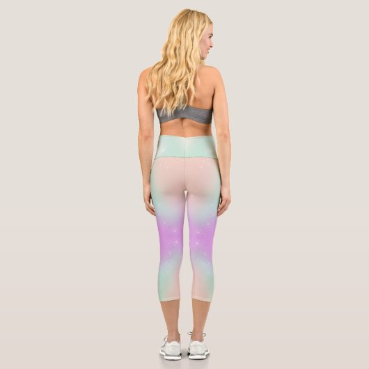 Pastel Regenbogen Swirbel Silberstar niedlich rosa Capri Leggings (Rückseite)