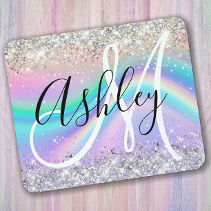 Pastel-Regenbogen-Welle-Ombre-Silber-Glitter-Monog Mousepad
