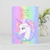 Pastel Regenbogenfarbe Einhorn Geburtstag Einladung (Stehend Vorderseite)