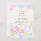 Pastel Regenbogenfarbe Einhorn Süßigkeiten Geburts Einladung (Vorderseite)