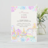 Pastel Regenbogenfarbe Einhorn Süßigkeiten Geburts Einladung (Stehend Vorderseite)