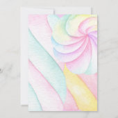 Pastel Regenbogenfarbe Einhorn Süßigkeiten Geburts Einladung (Rückseite)