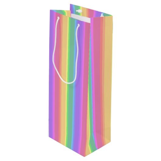 Pastel-Regenbogenstreifen Geschenktüte Für Weinflaschen (Vorderseite Schrägansicht)
