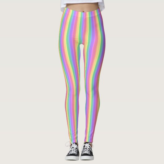 Pastel-Regenbogenstreifen Leggings (Vorderseite)