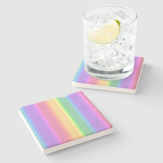 Pastel-Regenbogenstreifen Steinuntersetzer (Seitenansicht)