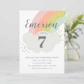 Pastel Regenbogenwolke Kinder Geburtstagsparty Einladung (Stehend Vorderseite)