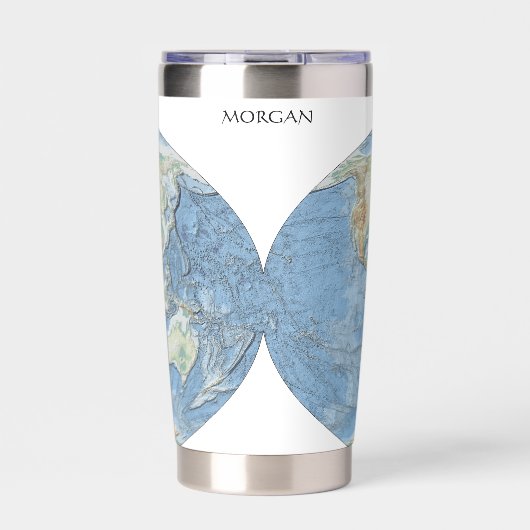 Pastel Relief World Map – Personalized Thermobecher (Vorderseite)