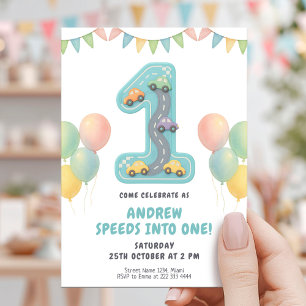 Pastel-Rennerei zum ersten Geburtstag Einladung