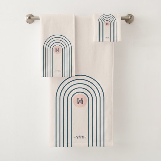 Pastel Retro Abstrakte geometrische Linien Arches Badhandtuch Set (Insitu)