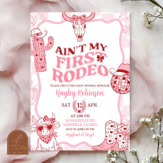 Pastel Retro Ain't My First Rodeo Baby Sprinkle Einladung