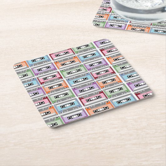 Pastel Retro Cassette Tapes Pattern Rechteckiger Pappuntersetzer (angewinkelt)