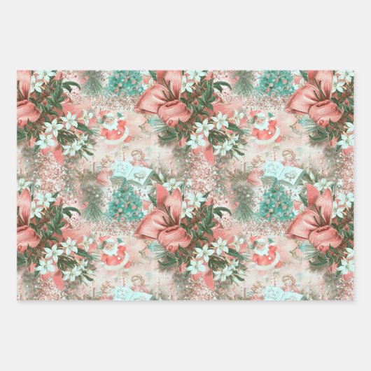 Pastel Retro Christmas Vignette Geschenkpapier Set (Vorderseite)