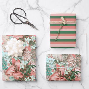 Pastel Retro Christmas Vignette Geschenkpapier Set