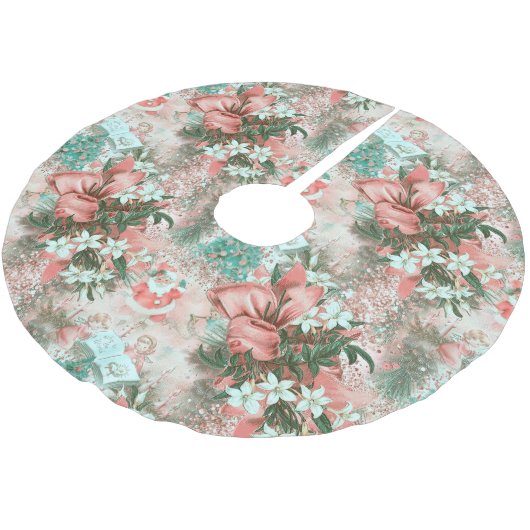 Pastel Retro Christmas Vignette Polyester Weihnachtsbaumdecke (Schrägansicht)