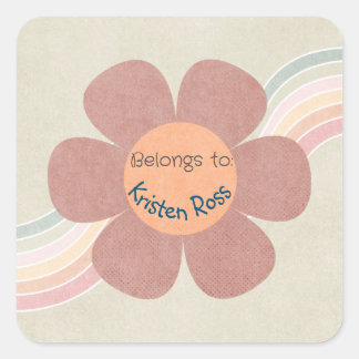 Pastel Retro Daisies & Rainbows gehört zum Aufkleb Quadratischer Aufkleber