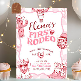 Pastel Retro First Rodeo Birthday party Einladung