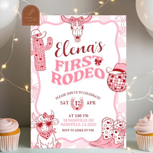 Pastel Retro First Rodeo Birthday party Einladung