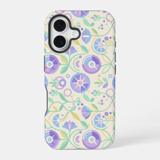 Pastel Retro Floral Pattern Lavender Mint iPhone 16 Hülle (Rückseite)