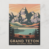 Pastel Retro Grand Teton Nationalpark mit Bison Postkarte (Vorderseite)
