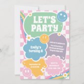 Pastel Retro Groovy Smiles Birthday Einladung (Vorderseite)