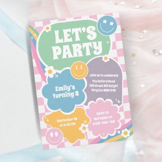 Pastel Retro Groovy Smiles Birthday Einladung