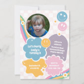 Pastel Retro Groovy Smiles Foto Geburtstag Einladung (Vorderseite)