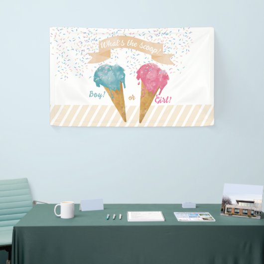 Pastel Retro Ice Cream Gender Reveal Party Banner (Messeveranstaltung)