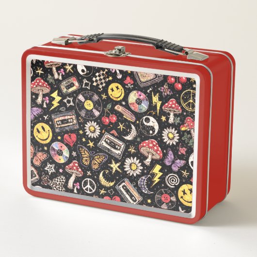 Pastel Retro Memphis Pattern Swirls Metall Brotdose (Vorderseite)