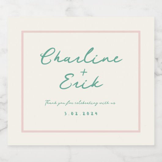 Pastel Retro Pinky Handwriting Hochzeit Schaumweinetikett (Einzelnes Label)