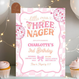 Pastel Retro Rainbow Little Miss Threenager Einladung