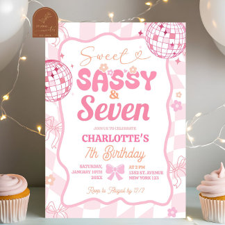 Pastel Retro Rainbow Sassy Sweet Sassy Seven Einladung