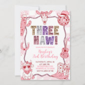 Pastel Retro Sequins Cowgirl 3rd Birthday party Einladung (Vorderseite)