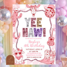 Pastel Retro Sequins Yeehaw Cowgirl Birthday party