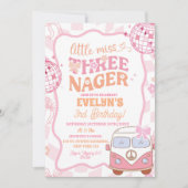 Pastel Retro Van Groovy Little Miss Threenager Einladung (Vorderseite)