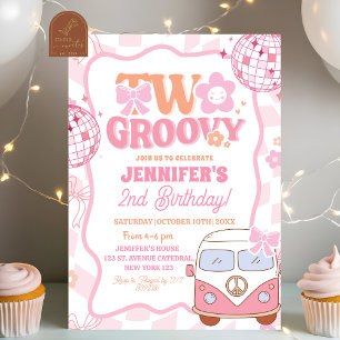 Pastel Retro Van Two Groovy 2. Geburtstag Party Einladung