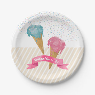 Pastel Retro Wasserfarben Ice Pappteller
