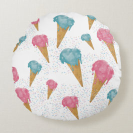 Pastel Retro Wasserfarben Ice Rundes Kissen
