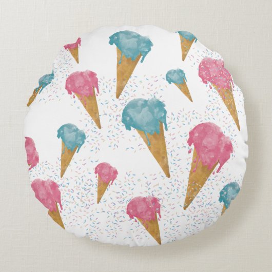Pastel Retro Wasserfarben Ice Rundes Kissen (Vorderseite)