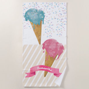 Pastel Retro Wasserfarben Ice Strandtuch