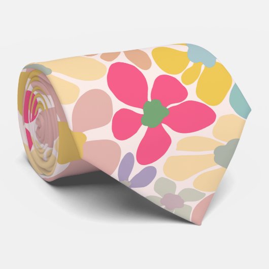 Pastel Retro Wavy-Blume Krawatte (Gerollt)