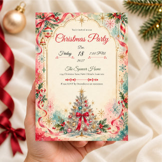 Pastel-Retro-Weihnachtsbaum-Party Einladung