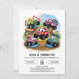Pastel Road Monster Truck Birthday Einladung