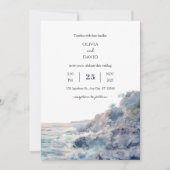 Pastel Rocky Shoreline Sunrise Art Beach Hochzeit Einladung (Vorderseite)