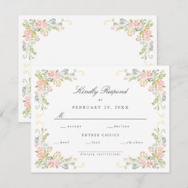Pastel Rococo Garden Ornate Floral Wedding RSVP Karte