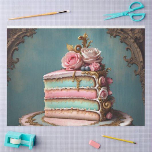 Pastel Rokoko Cake Slice Decoupage | Gewebe Seidenpapier (Basteln)